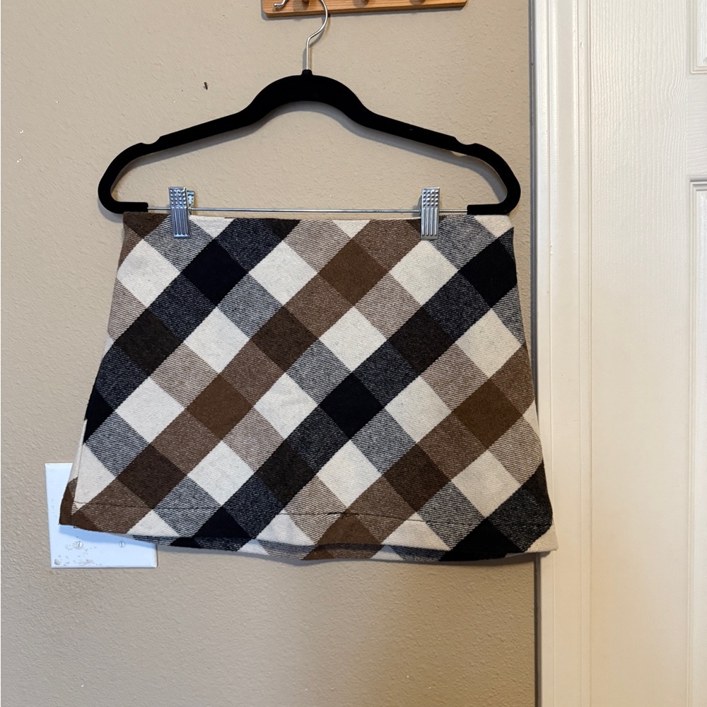 Urban Outfitters Black White Brown Plaid Mini Skirt